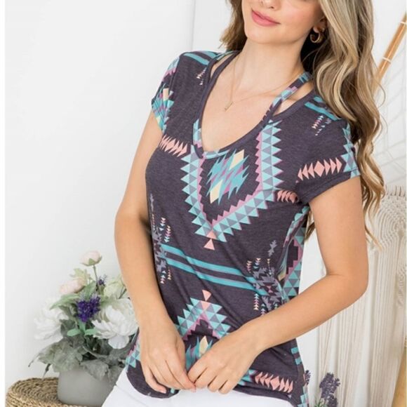 Charcoal Aztec Top   - Picture 1 of 2